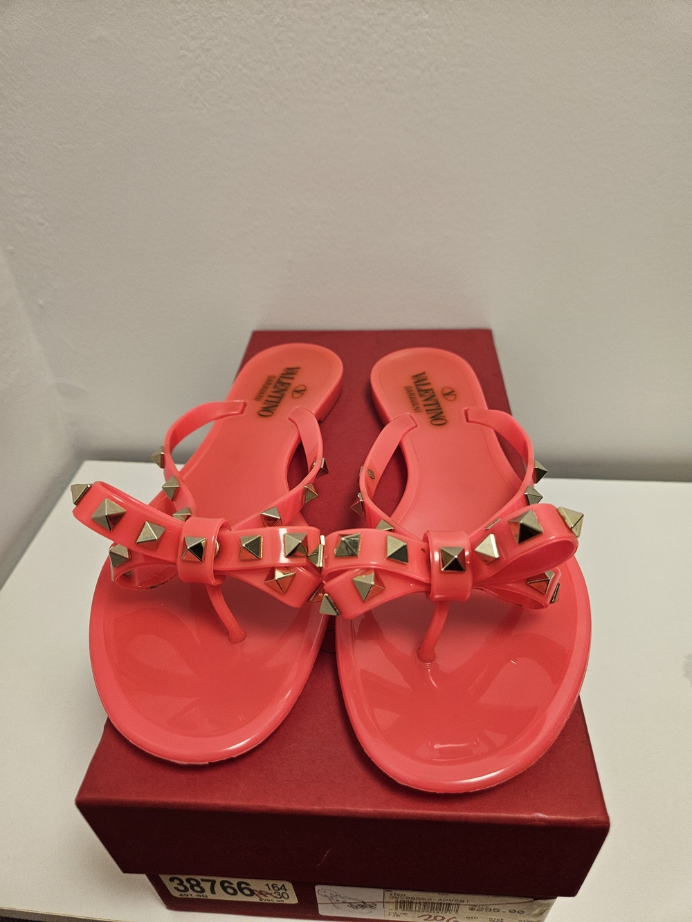 Valentino Pink Rockstud Bow Jelly Thong Sandals